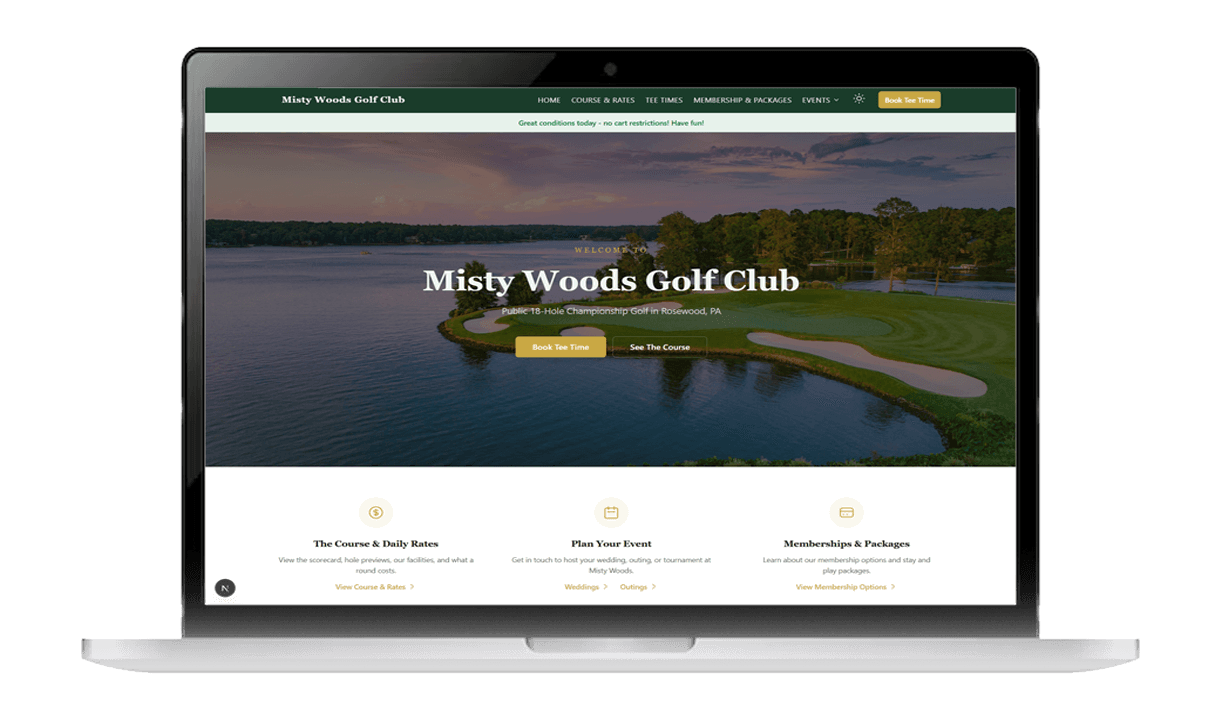 The same Kaddie golf course website on a laptop